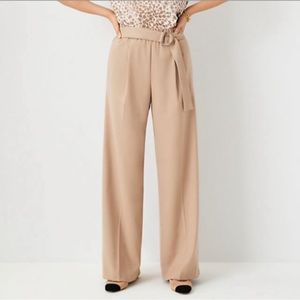 Ann Taylor High Rise Wide Leg Belted Trouser Camel Colored Flannel XXL